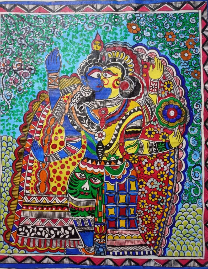 Ardhangini madhubani painting ,shiv and parvati traditional folk art